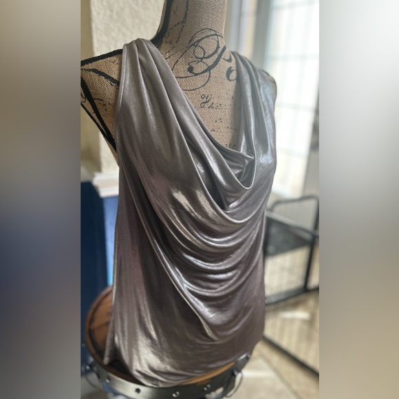 Express Shiny Shimmery Metallic Cowl Neck Halter Top Medium - Picture 4 of 13